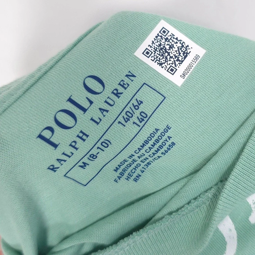 POLO RALPH LAUREN Kids Girls New T-Shirt MEDIUM 8-10 Green Logo Graphic Cotton